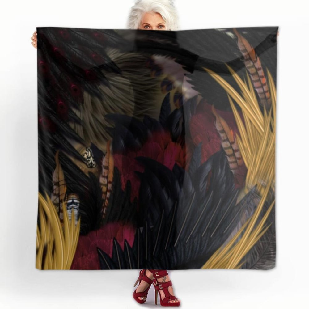 Raven Feathers Tribal Chiffon Oversized Square Scarf